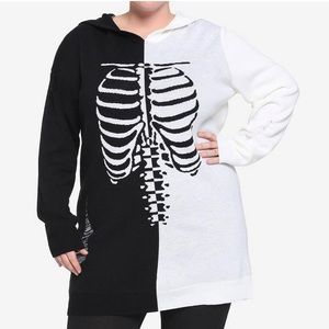 Rib Cage Split Oversized Hooded Girls Sweater Plus Size
